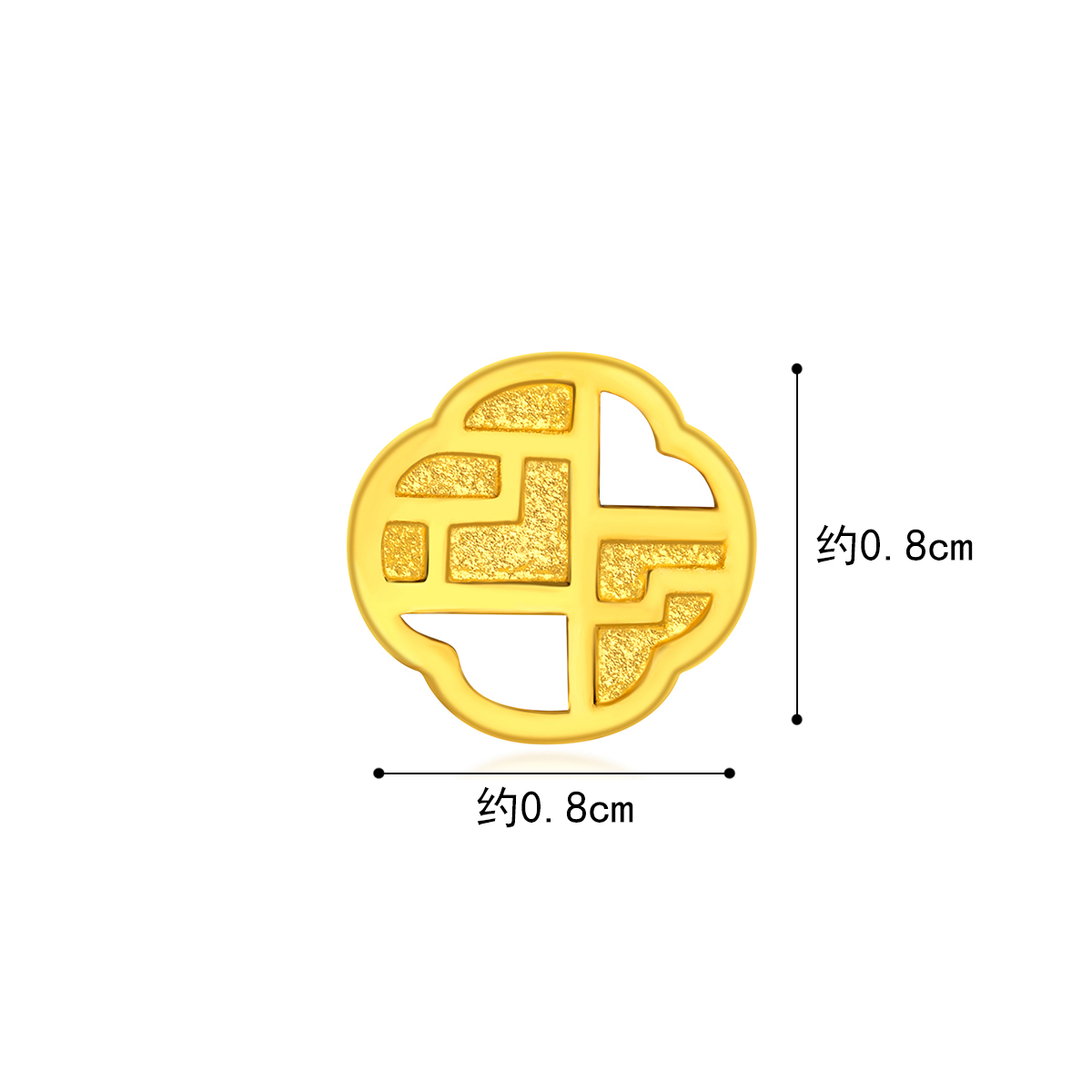 六福珠宝幸福花窗黄金耳钉足金耳环单只送礼计价GDGTBE0040