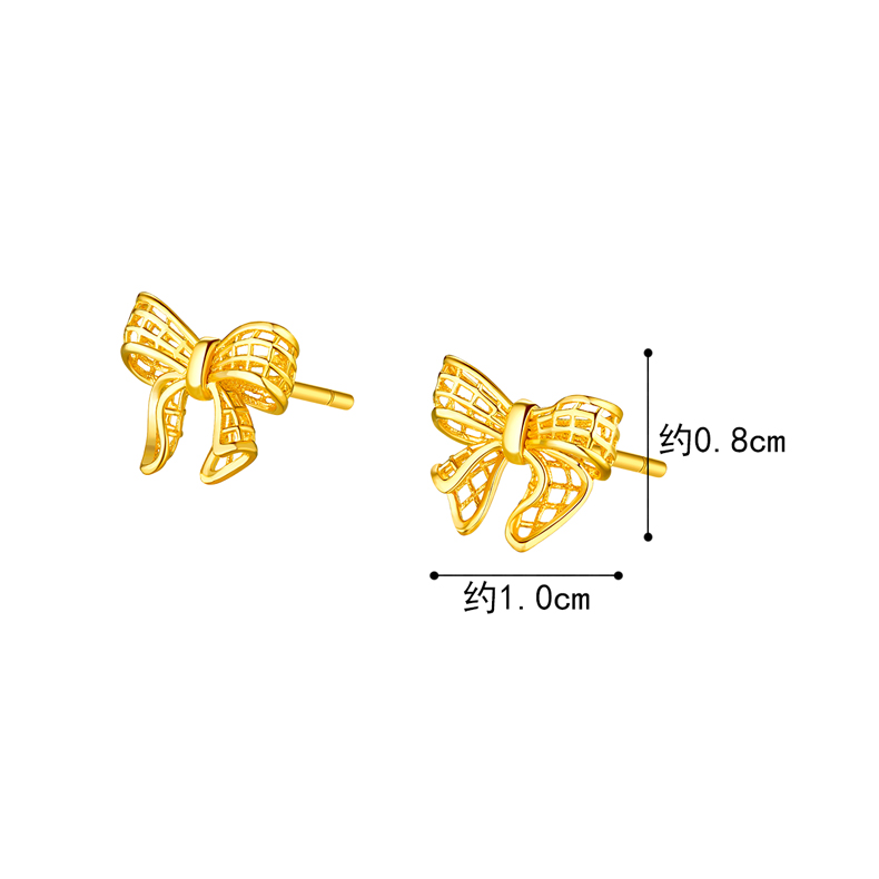 六福珠宝蝴蝶结黄金耳钉女镂空足金耳环耳饰计价F95TBGE0005