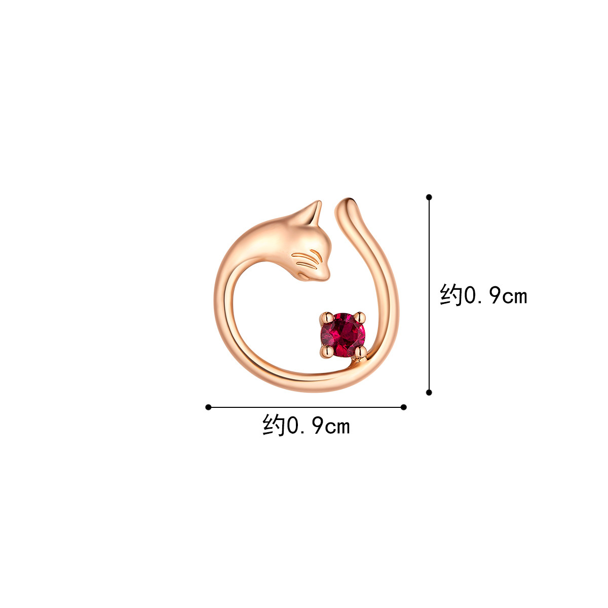 六福珠宝猫主子18K金红宝石单只耳钉耳饰送礼定价cMDSKE0011R