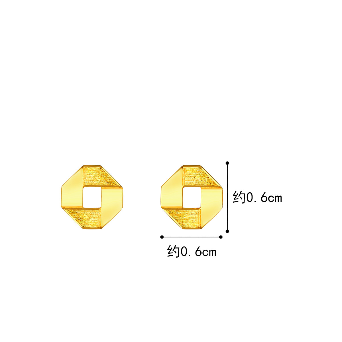 六福珠宝几何形足金耳钉拉丝光面黄金耳饰女送礼计价L07TBGE0009