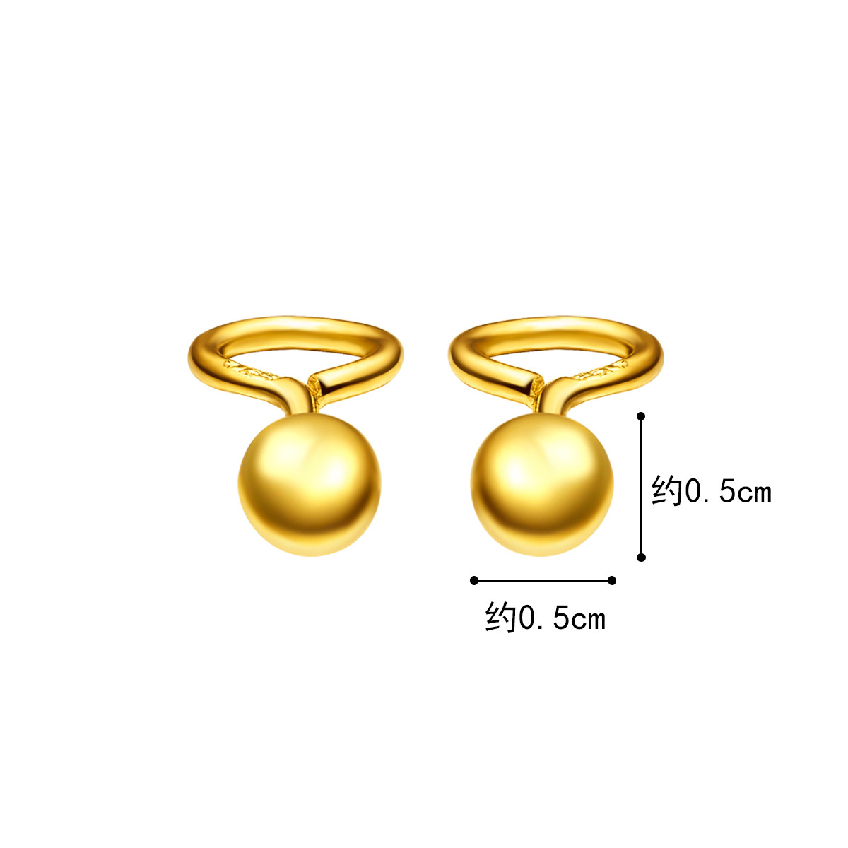 六福珠宝足金耳钉光面圆珠耳环黄金小耳钉女耳饰计价G01G0022DS
