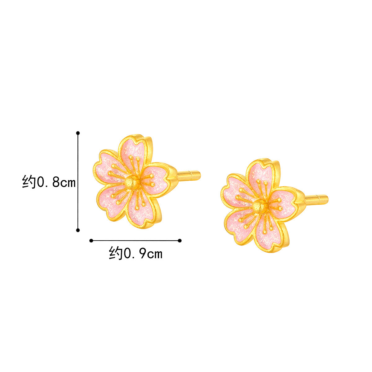 六福珠宝福满传家花朵黄金耳钉实心耳环珐琅工艺计价021000EA