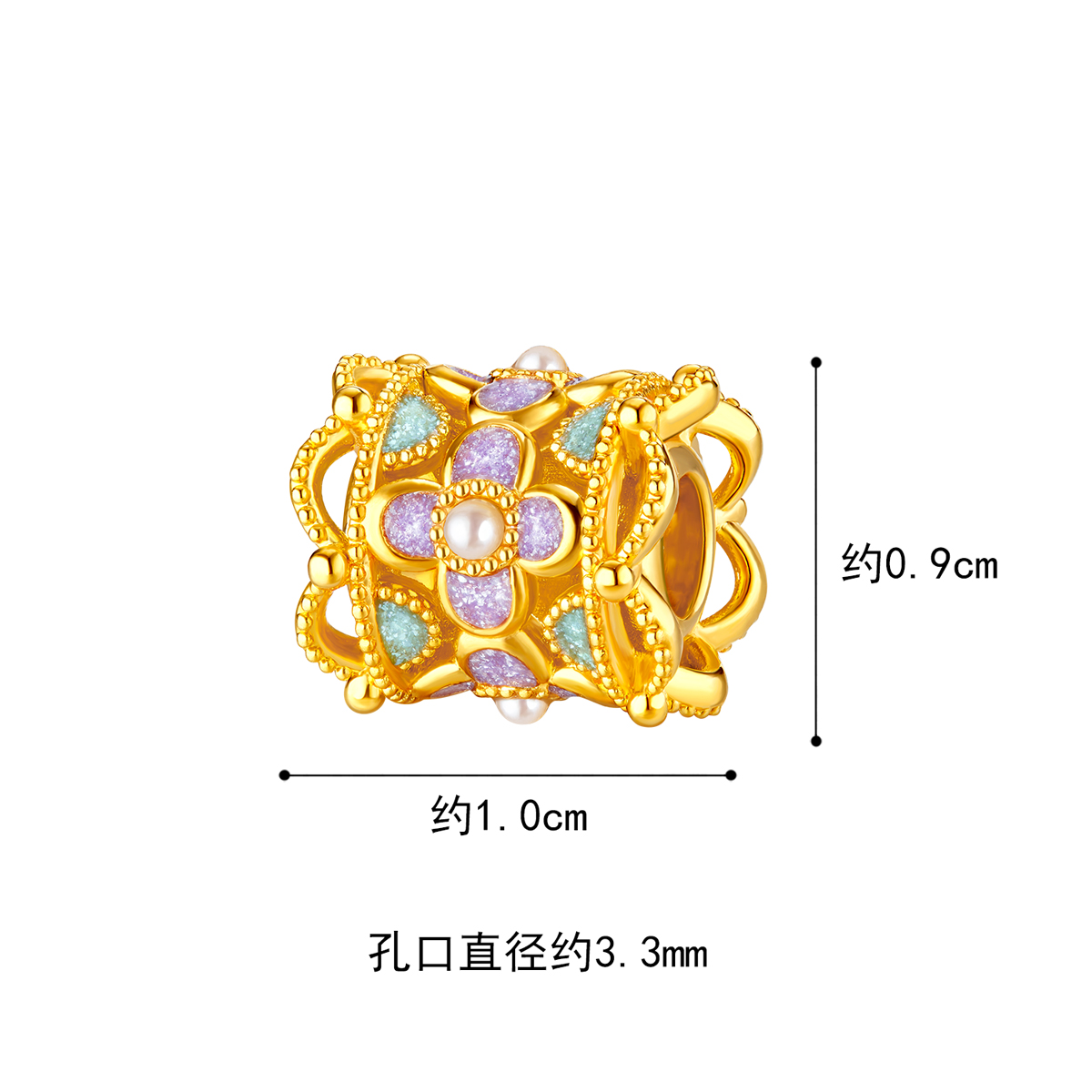 六福珠宝花韵黄金转运珠女珐琅工艺DIY珍珠串珠路路通赏花定价FIA1TBP0015