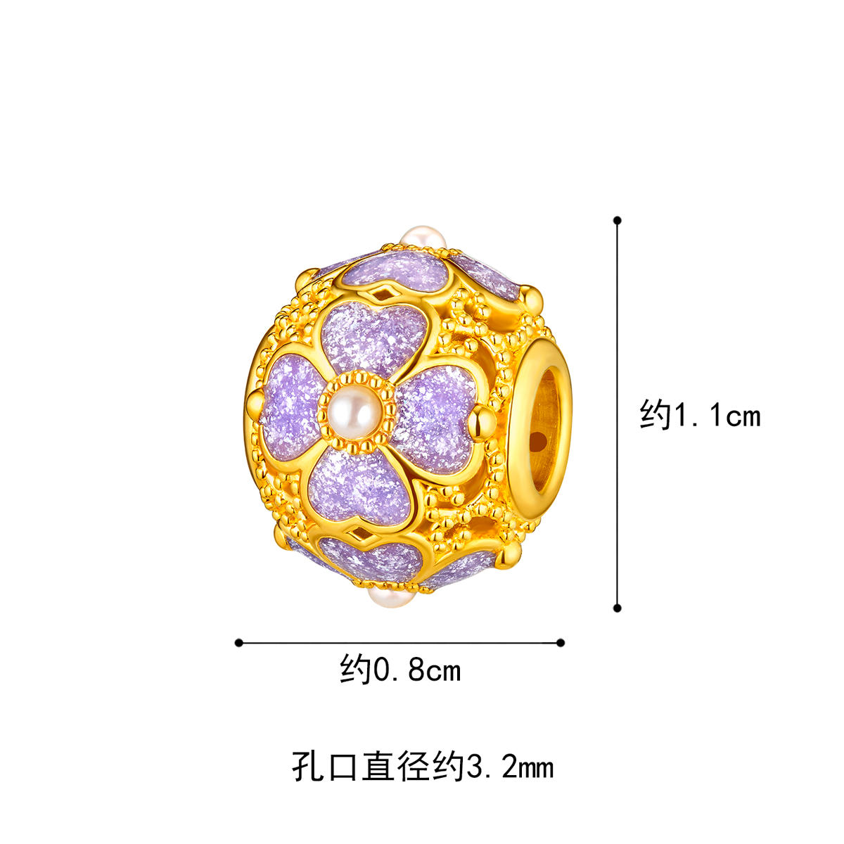 六福珠宝花韵黄金转运珠女珐琅工艺DIY珍珠串珠路路通赏花定价FIA1TBP0015