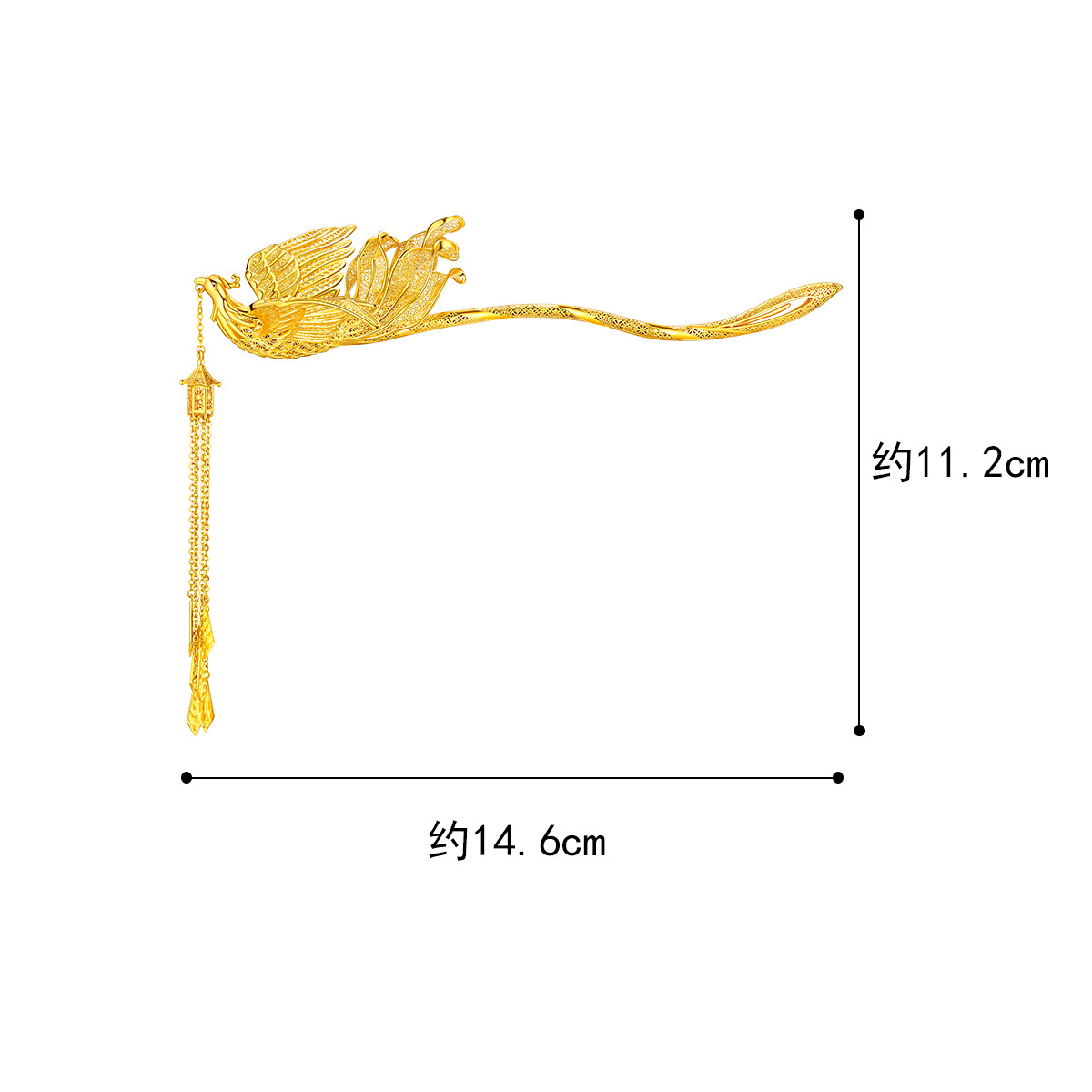 六福珠宝凤凰黄金发簪女足金发钗发饰婚嫁首饰礼计价F21TBGH0001【预售联系客服咨询】