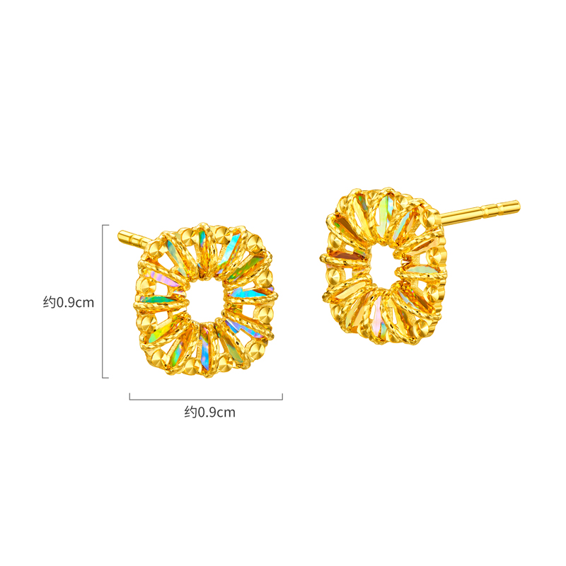 六福珠宝冰·钻方糖黄金耳钉耳环炫彩色耳饰GJA0021DS