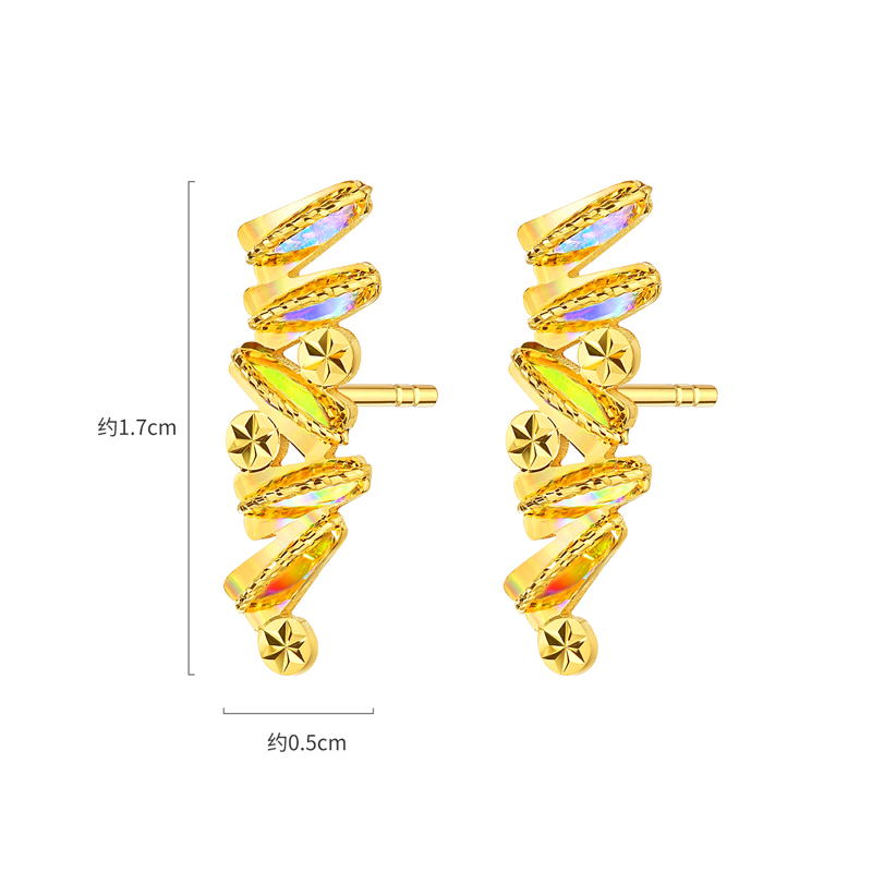 六福珠宝冰·钻银河黄金耳钉耳环女款炫彩色耳饰024960EB【预售联系客服咨询】